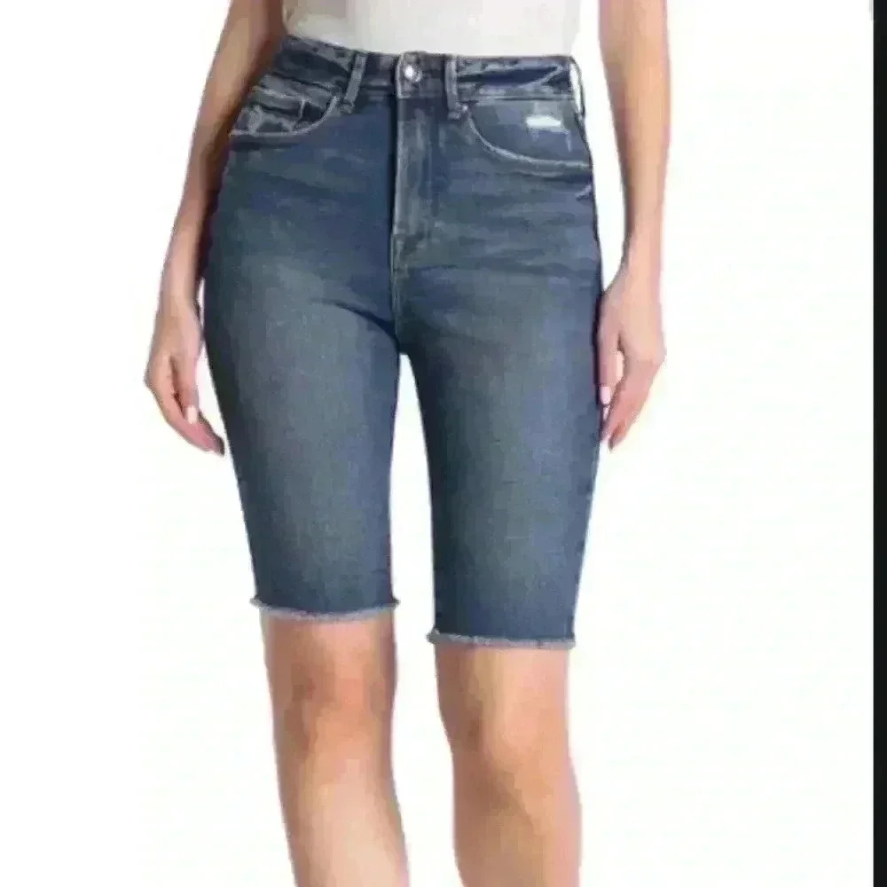 GOOD American Frayed Bermuda Denim Shorts 0/25